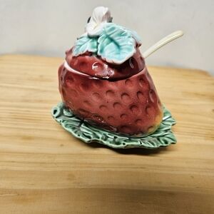 Vintage 50s/60s Ceramic Strawberry Jam or Condiment Dish with Lid